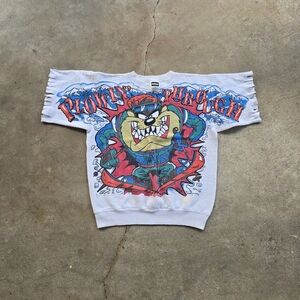 VTG 1994 Looney Tunes Taz Ski USA Sweatshirt L Warner Bros Plowin Crewneck